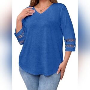 Wellsize. Women's Blue Lace Sleeve Top. Size 5X. NWT.